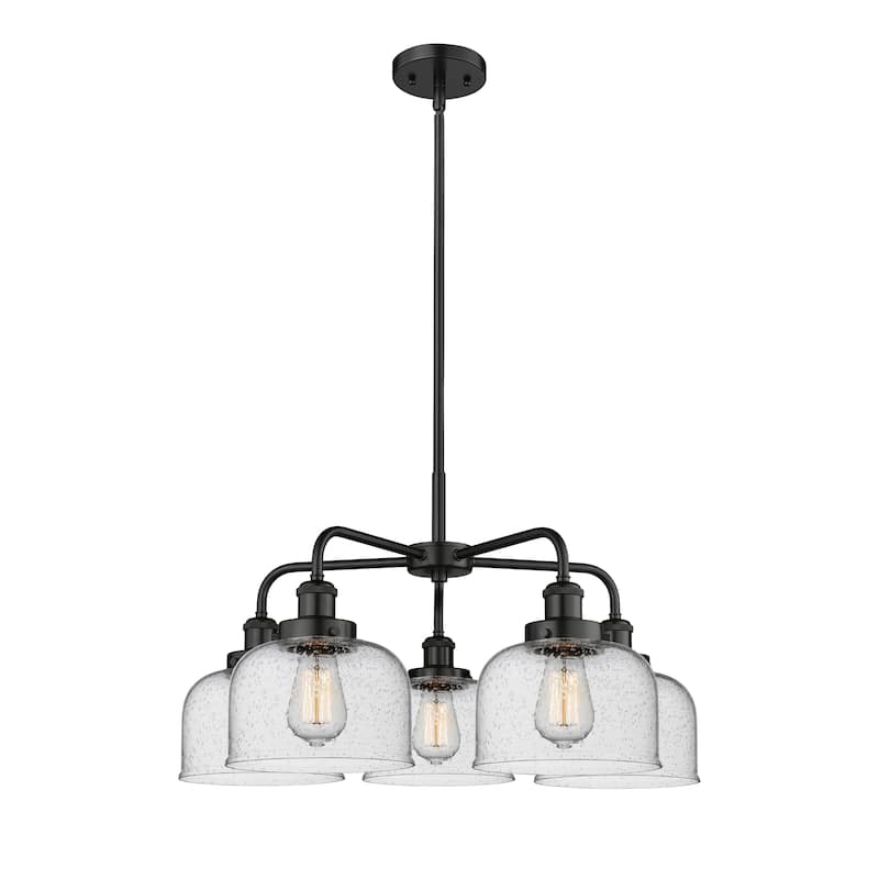 Innovations Lighting Bell - 5 Light 26" Stem Hung Chandelier - Seedy/Matte Black