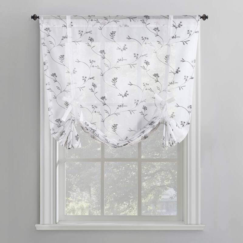 No. 918 Bridget Embroidered Leaf Rod Pocket Window Tie-up Shade - 42" x 63" - White