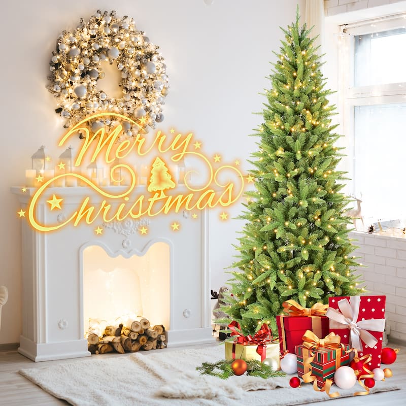 5FT Slim Christmas Tree with 200 Warm White LED Lights-610 PE+PVC Tips,Space-Saving Hinged Design, Easy Setup
