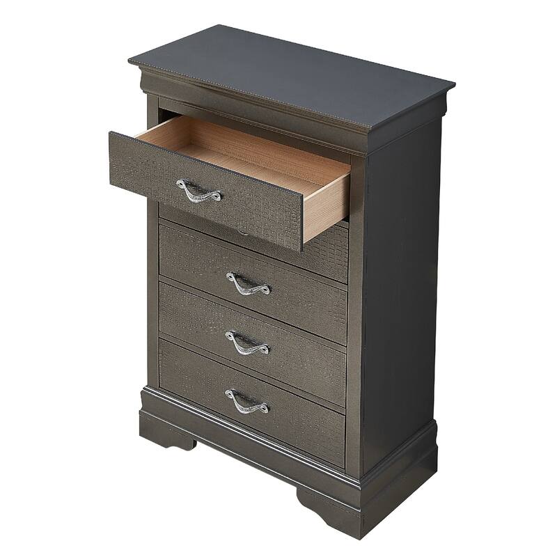 5-Drawer Wooden Bedroom Chest - 48" - Metallic Black