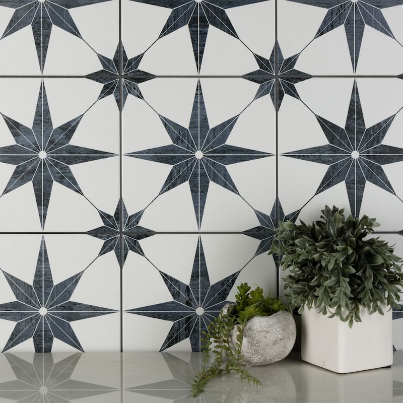 Merola Tile Cassis Stella Black 9-3/4" x 9-3/4" Porcelain Floor and Wall Tile