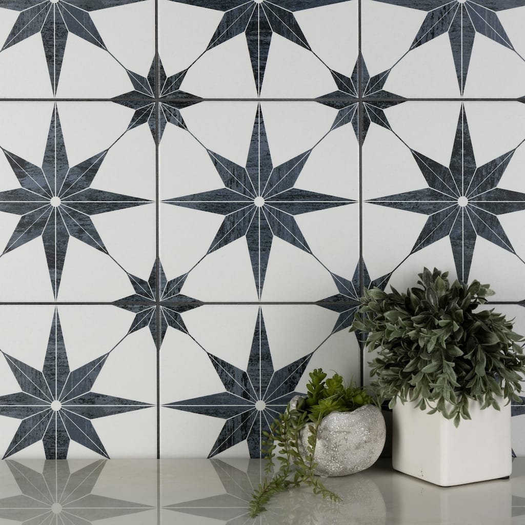 Merola Tile Cassis Stella Black 9-3/4" x 9-3/4" Porcelain Floor and Wall Tile
