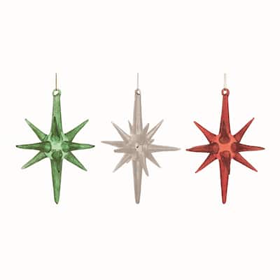 Transpac Glass Multicolor Christmas Large Starburst Ornaments Set of 3