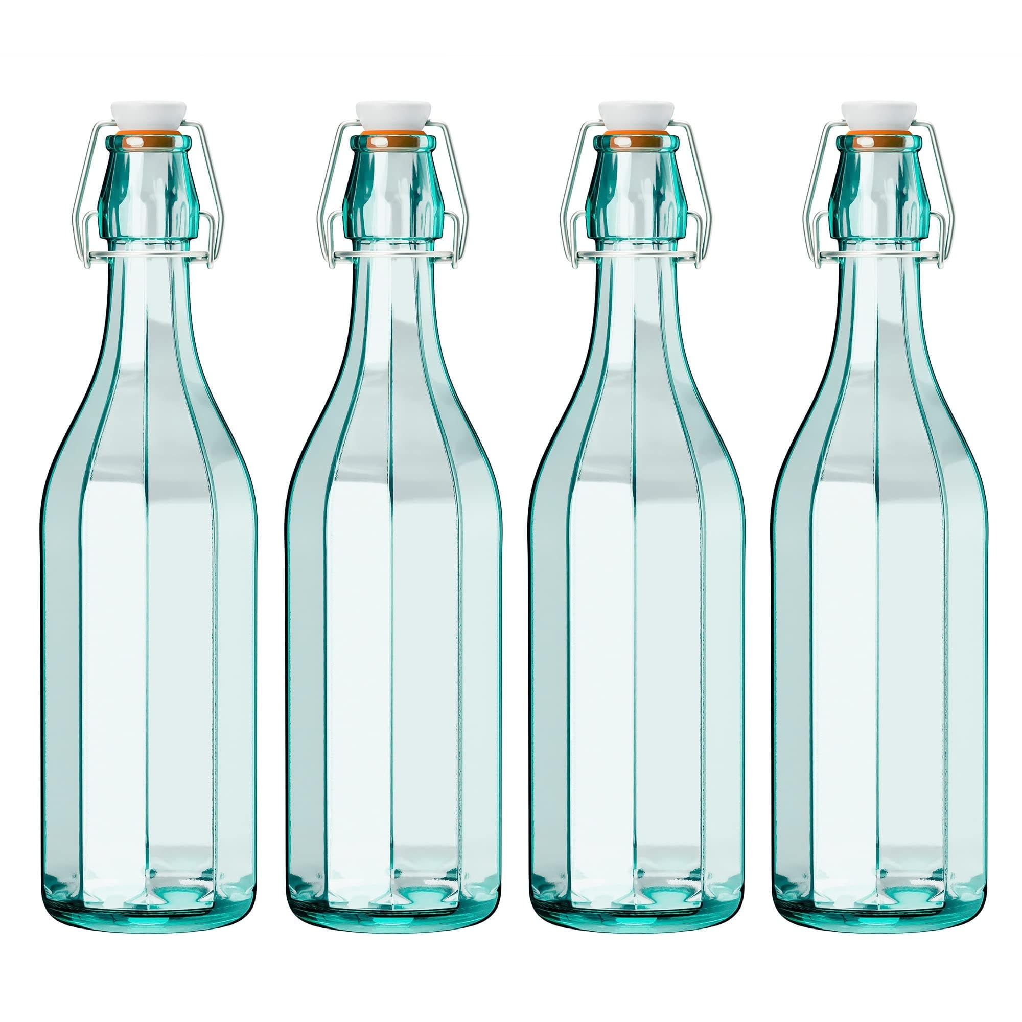 Amici Home Set of 4 Faceted Hermetic Glass Bottles