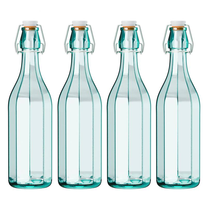 Amici Home Set of 4 Faceted Hermetic Glass Bottles - 9 oz