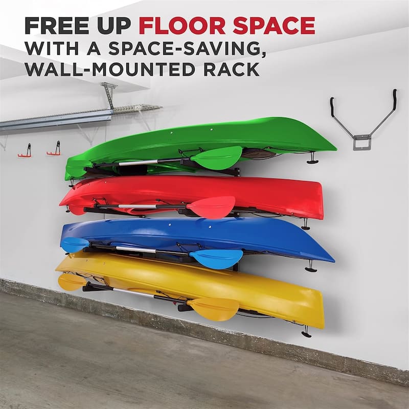 RaxGo Wall Kayak Storage Rack with Adjustable Heavy Duty Arms for Secure Indoor Garage Mount