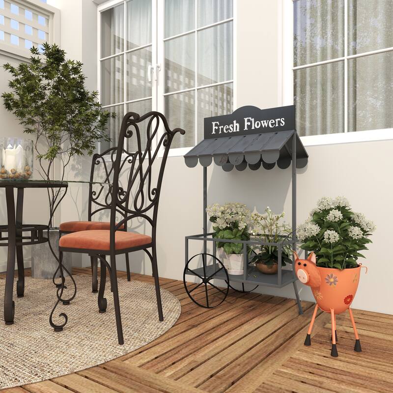 Pink Metal Pig Indoor Outdoor Planter with Floral Accents