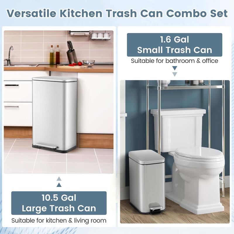 Costway 2 Pack Trash Can Combo Set with Step-on Pedal Removable Inner