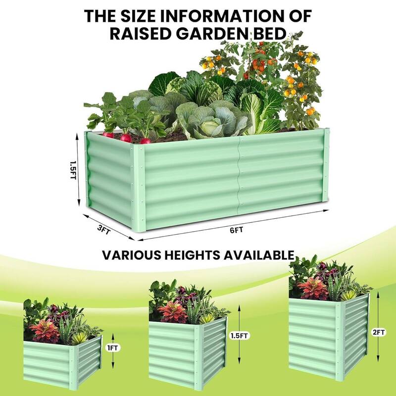 2PCS 6x3x1.5ft Galvanized Raised Garden Bed, Planter Boxes Outdoor for Vegetables, Herbs, Flowers