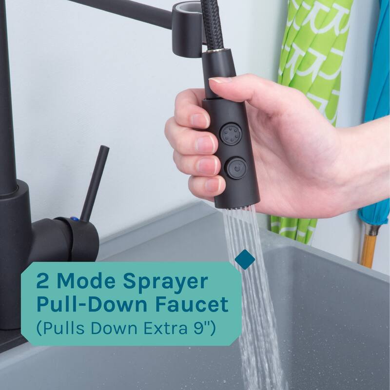 TEHILA Utility Sink Laundry Tub with Black High Arc Coil Faucet