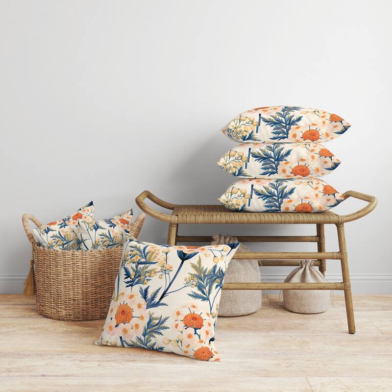 Millefolium Harmony Faux Suede Reversible Throw Pillow Blue and Orange