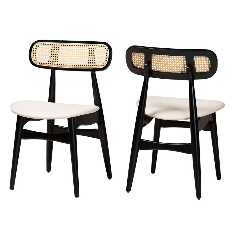 Tarana Mid-Century Modern Fabric and Finished Wood 2-Piece Dining Chair Set - Cream, Black, Light Brown