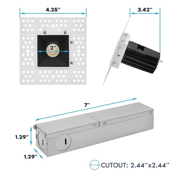 LUXRITE 1-Inch LED Trimless Spotlight with J-Box, Black Interlocking ...