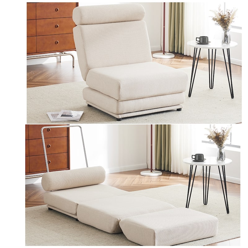 Single Sofa Chair Foldable Bed with Pillow,Portable Sofa Bed,Sofa Chair,Made of Breathable and Wearable Linen - Cream White