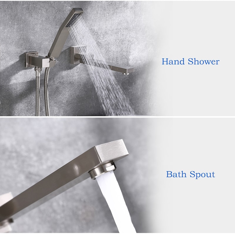 Modland Luxury Wall Mounted Bathtub Faucet With High-pressure Handheld Shower and Tub Spout