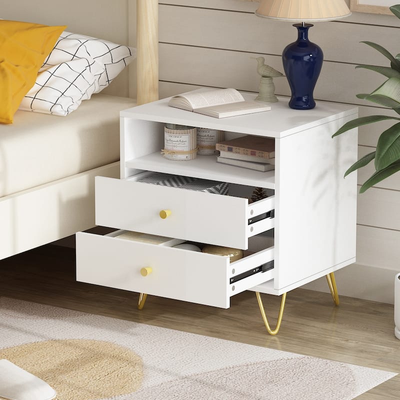 2-Drawer Nightstand With One-Shelf
