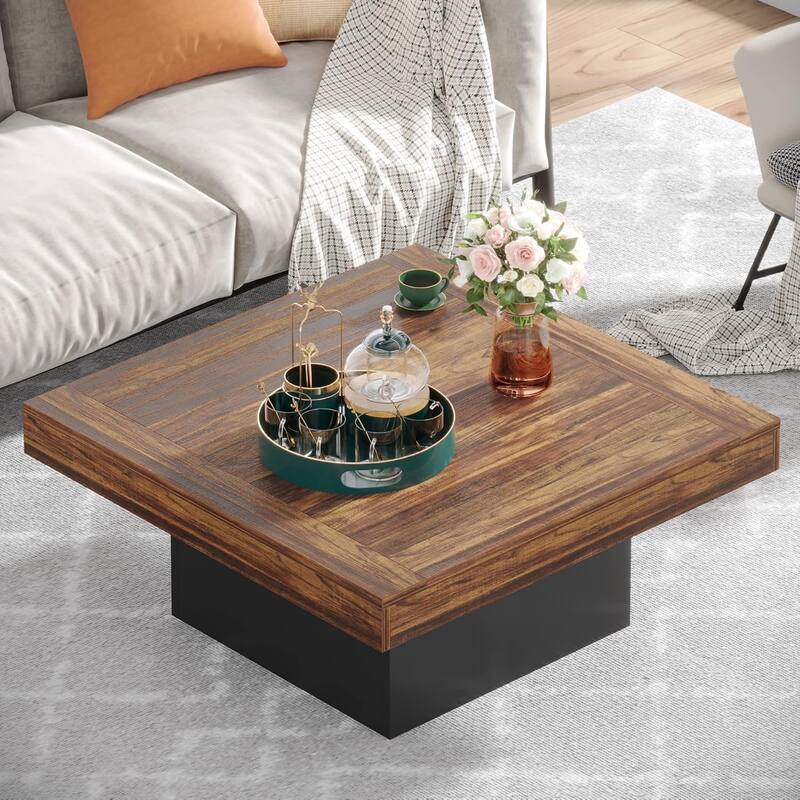 Modern Square LED Coffee Table, Low Center Table with Built-In Light for Living Room