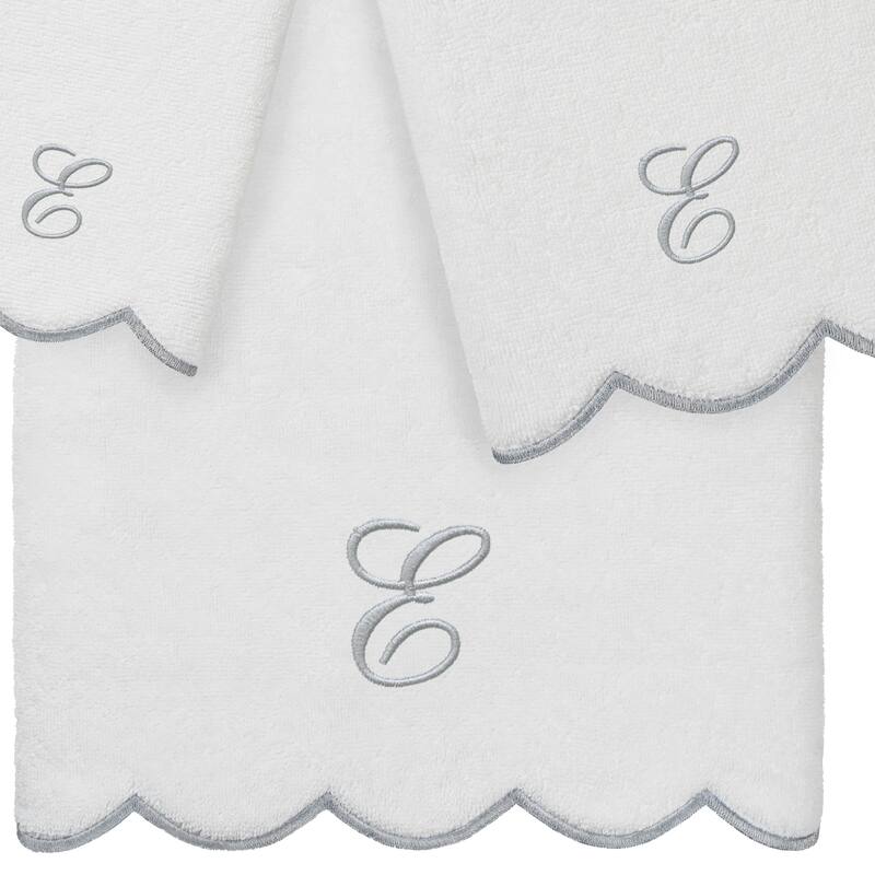 Authentic Hotel and Spa 100% Turkish Cotton Grey ADORNIA Scallop Personalized 3 Piece Towel Set - 3 Piece Set