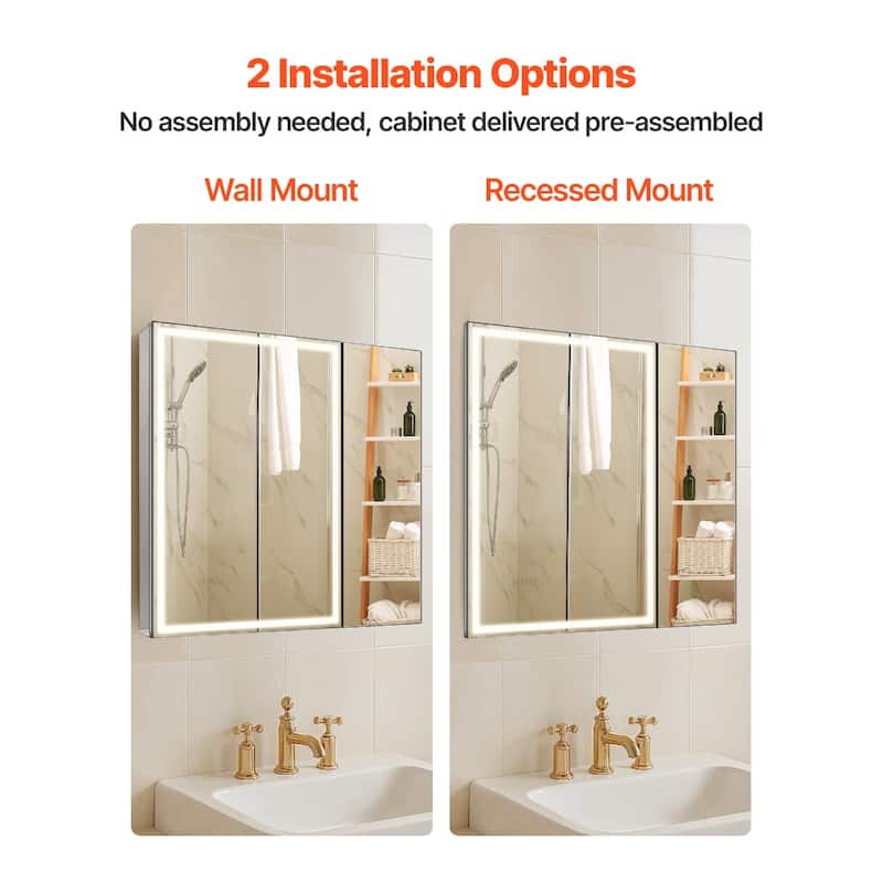 Wall Mount LED Lighted Bathroom Mirror Cabinet with Anti-Fog and Dimmable Built-In Socket - 29.9” x 4.9” x 27.9”