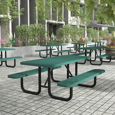 Commercial Grade Expanded Mesh Metal Outdoor Picnic Table - 72.25"D x 61.75"W x 29.5"H