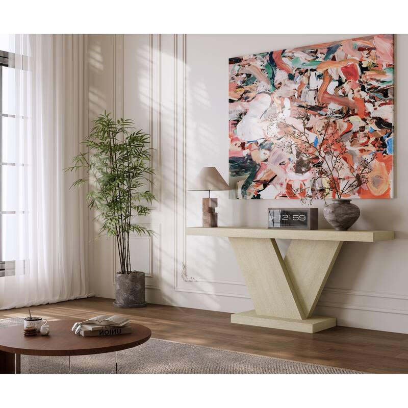 Modern 66.15" Console Table with X-Leg and Solid Wood Veneer for Entryway or Hallway Space in Mid-Century Style