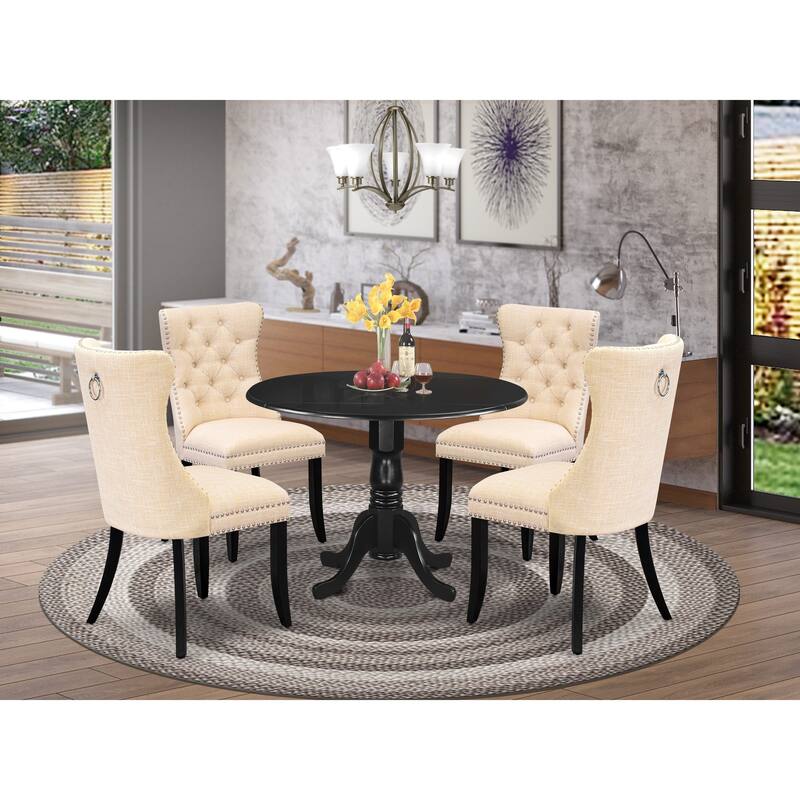 East West Furniture Dining Table Set Includes a Round Kitchen Table and Upholstered Chairs, Black (Pieces Options) - DLDA5-BLK-32