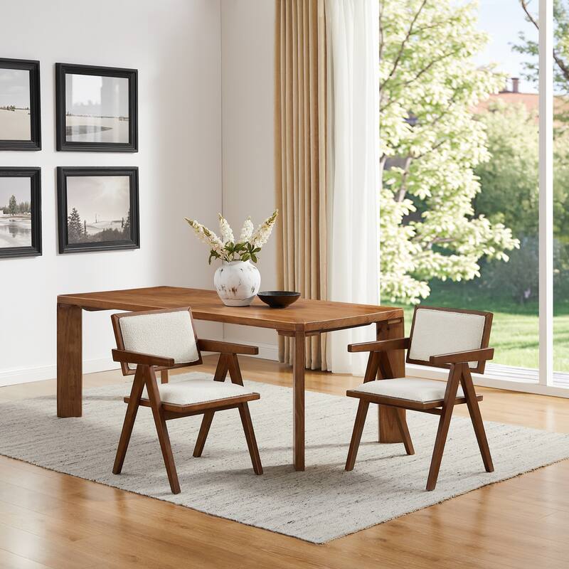 Art Leon Set of 2 Wood and Upholstered Accent Dining Chair with Wooden Armrest