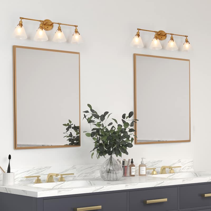 Coney Modern Gold 4-Light Glass Bathroom Vanity Light Wall Sconce - 31.5'' L x 6.7'' W x 10.6'' H