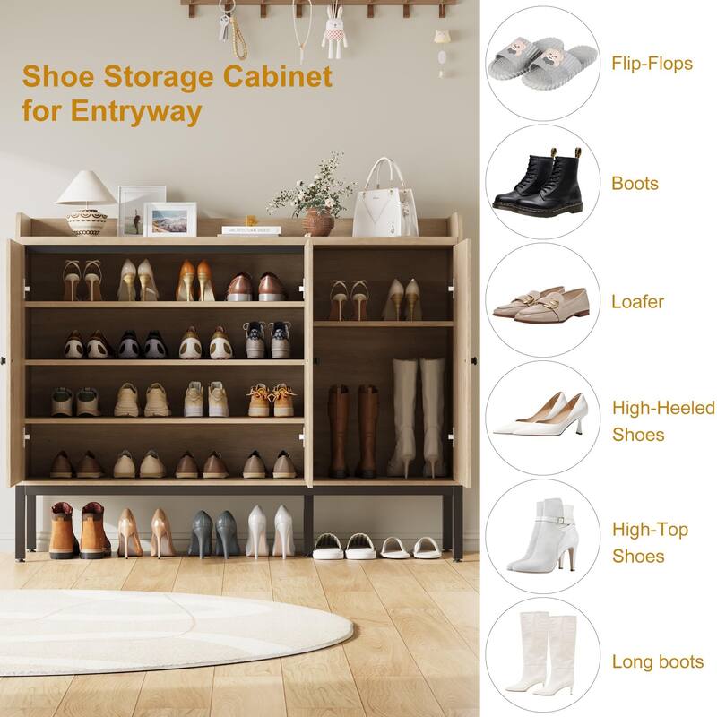 Rattan 3-Door Shoe Cabinet with Adjustable Shelves