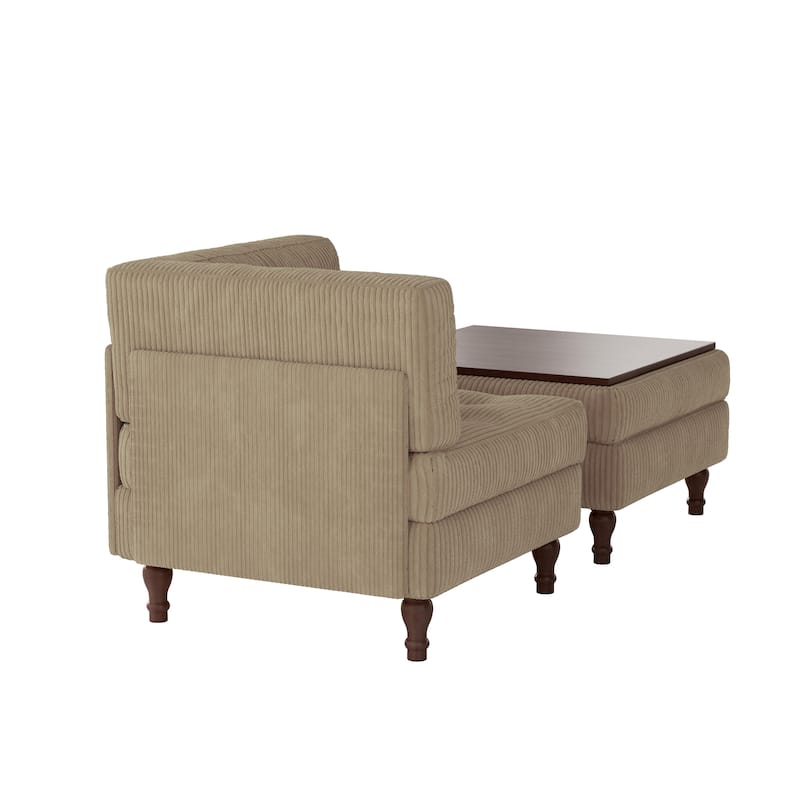 Corduroy Tufted Accent Chair Armchair and Ottoman Set