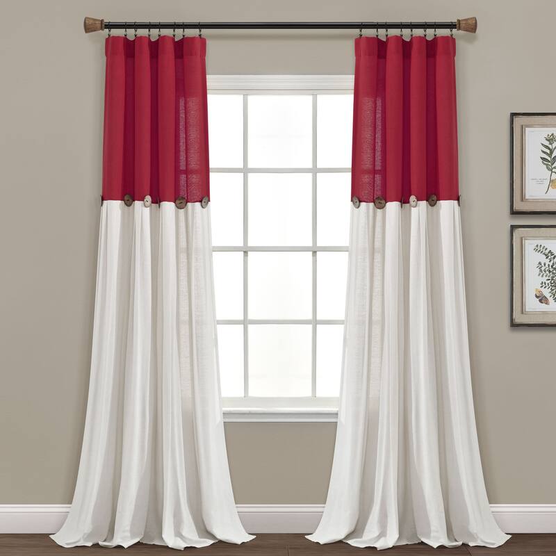 Lush Decor Linen Button Single Panel Window Curtain - 84"L x 40"W - Red/Off-White