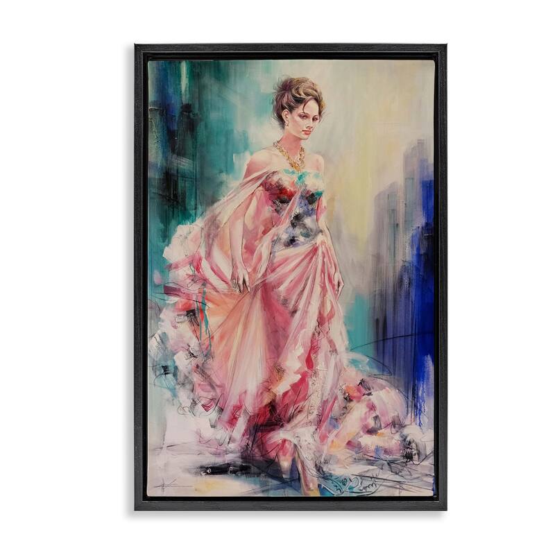 Stupell Sophisticated Woman in Dress Framed Floater Canvas Wall Art Design By Lucille Lee - 17 x 25 - Black