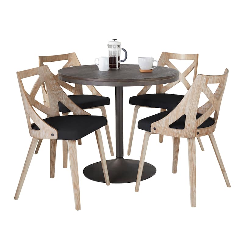 The Gray Barn Goddard-Charlotte 5-Piece Dining Set - Charcoal Fabric/White Washed/Antique Metal