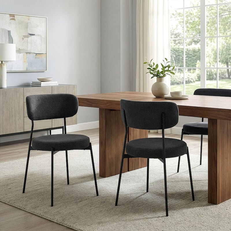 Set of 2 Aya Black Chenille Dining Chair with Black Steel Legs