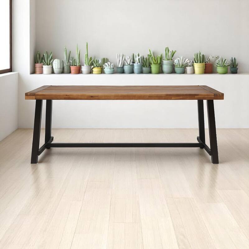 79" Outdoor Dining Table for 8, Industrial Patio Table with Metal Frame, Rectangular Garden Table for Backyard, Deck, or Porch