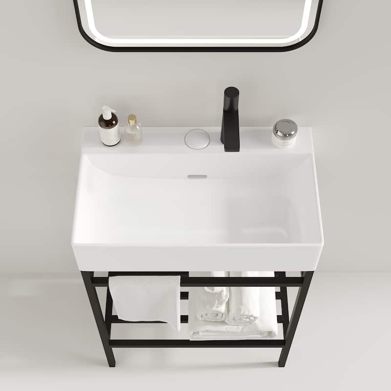 24" Bathroom Sink without Cabinet, White Ceramic Basin