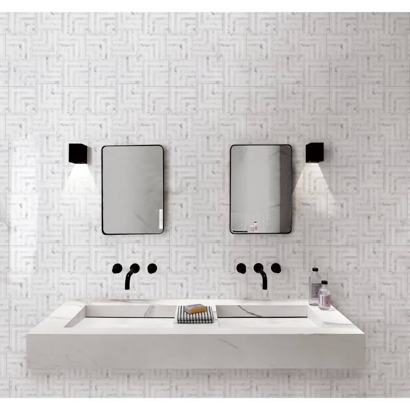 Groutless Square Basketweave Marble Mosaic Tiles