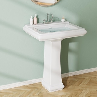 Rectangular Pedestal Sink, Bathroom Pedestal Sink 26 X 20 Inch White Ceramic Pedestal Bathroom Sink With 3 Faucet Holes