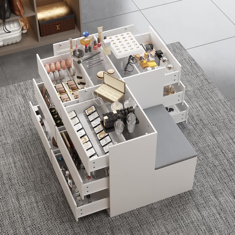Storage Solution Glass Cosmetic Cabinet with Drawers Dresser Chest