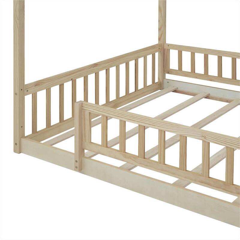 Full Size Wood Bed House Bed Frame with Fence