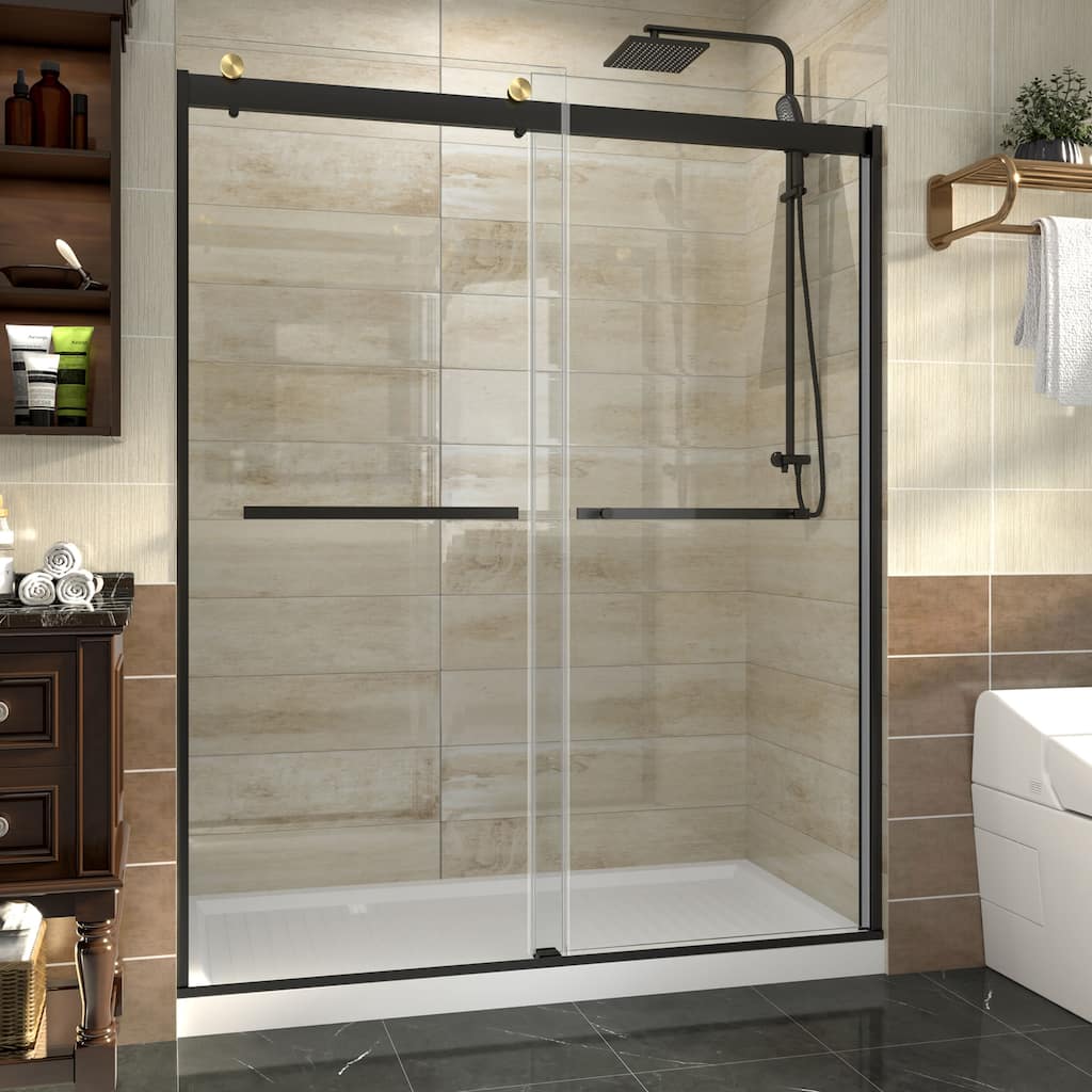 56-60" x 74" Frame Double Sliding Shower Tub Door with SGCC tempered Glass in Black - 60*74