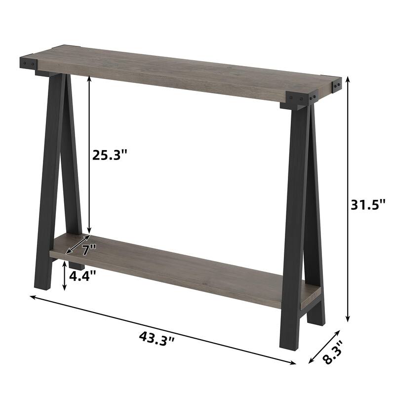 Farmhouse 43.3inch Console Table 2 Tier Sofa Table for Living Room