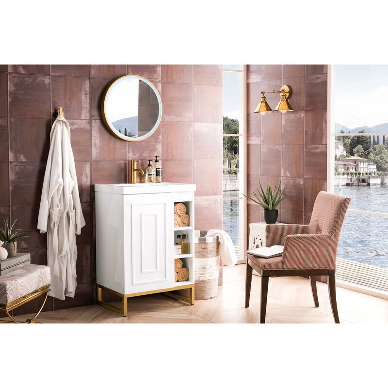 James Martin Vanities Alicante 24" Single Vanity Cabinet, Glossy White w/ White Glossy Composite Stone Top