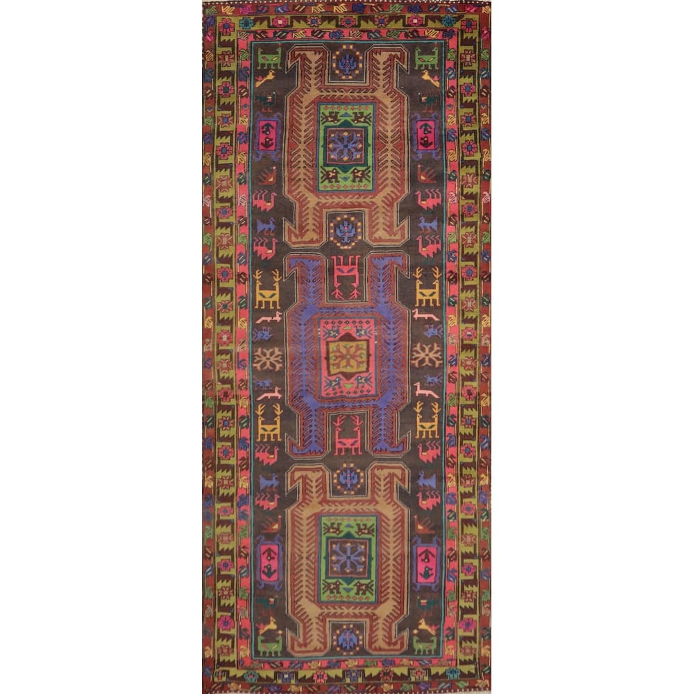 Hand Knotted Oriental 100% Wool Carpet Traditional Tribal Brown Meshkin Runner Rug - 11' 0'' X 4' 1''