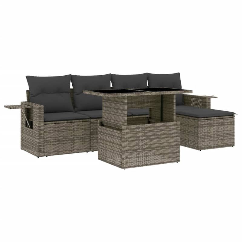 vidaXL Patio Sofa Set with Cushions Outdoor Furniture 6 Piece Poly Rattan - 21.7 x 39.4 x 28.7