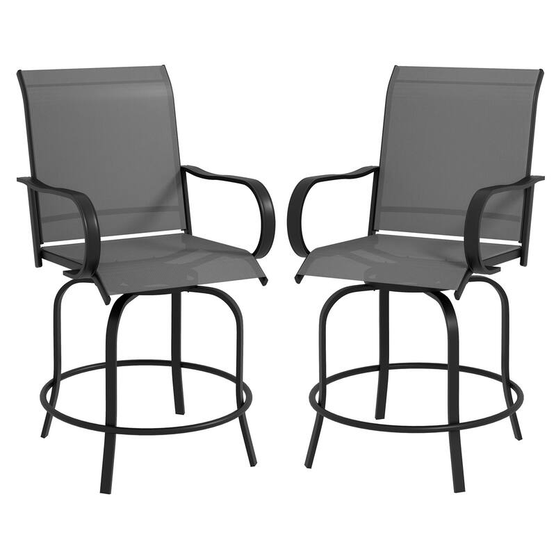 Set of 2 360° Swivel Bar Height Patio Chairs - Grey