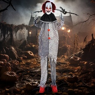 HOMCOM 6' Life Size Outdoor Halloween Decoration, Animatronic Circus Clown, Sound and Motion Activated Animated Prop