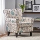preview thumbnail 5 of 3, Roomfitters Floral Rolled Arm Accent Chair with Upholstered Seat and Wood Legs, Decorative Reading Chair for Living Room, Beige