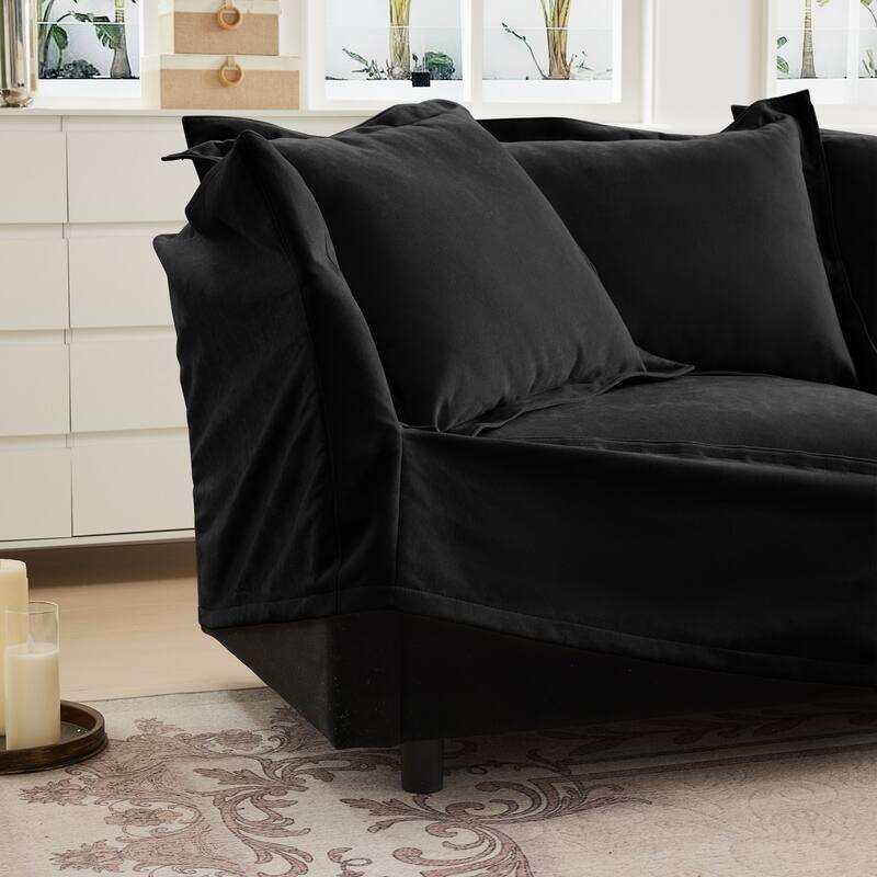 Slipcovered U Shape Sectional Deep Seat Sofa Couch, 3 Seater Sofa with French Edges Design Multiple Big Pillows