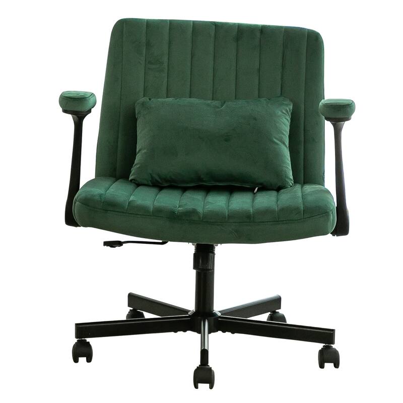 Velvet Criss Cross Armrest Office Chair with Wheels - Modern for Home Office, Meditation & Creative Work - Green